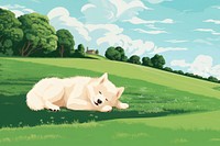 Samoyed dog sleeping, aesthetic illustration remix