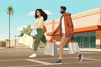 Couple grocery shopping, aesthetic illustration remix