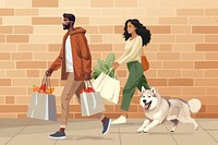 Couple grocery shopping, aesthetic illustration remix