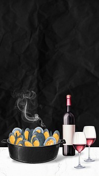 Mussels & wine mobile phone, food digital art design