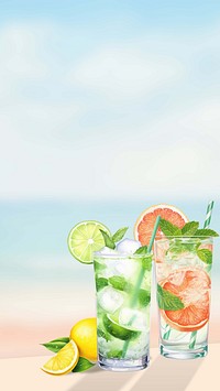 Summer cocktails mobile phone, food digital art design