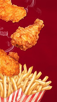 Fries & fried chickens mobile phone, food digital art design