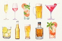 Alcoholic drink, food digital art set