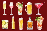 Alcoholic drink, food digital art set