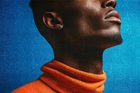 African American man in orange turtleneck, vintage vibes grain design