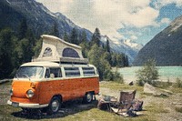 Camping van with canvas textured