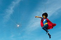 Child superhero, cracked glass effect