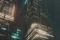 City building with rain effect