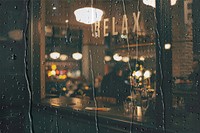 Cafe at night with rain effect