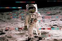 Astronaut on the moon with glitch effect