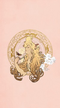 Alphonse Mucha's blonde woman iPhone wallpaper, art nouveau illustration. Remixed by rawpixel.