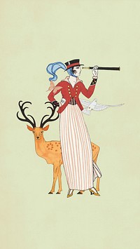 Adventurous woman iPhone wallpaper, George Barbier's famous artwork. Remixed by rawpixel.