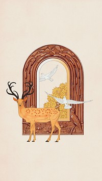 Stag deer iPhone wallpaper, vintage animal illustration. Remixed by rawpixel.