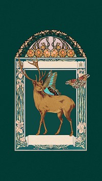 Stag deer iPhone wallpaper, vintage animal illustration. Remixed by rawpixel.