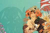 Alphonse Mucha's woman background, vintage art nouveau illustration. Remixed by rawpixel.