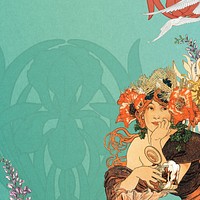 Alphonse Mucha's woman background, vintage art nouveau illustration. Remixed by rawpixel.