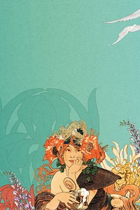 Alphonse Mucha's woman background, vintage art nouveau illustration. Remixed by rawpixel.