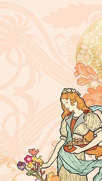 Eugène Grasset's woman iPhone wallpaper, vintage art nouveau illustration. Remixed by rawpixel.