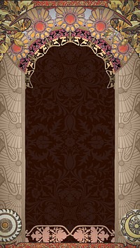 Floral art nouveau frame iPhone wallpaper, brown vintage botanical illustration. Remixed by rawpixel.