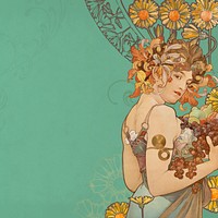 Alphonse Mucha's Fruits background, vintage art nouveau illustration. Remixed by rawpixel.