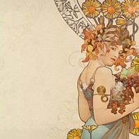 Alphonse Mucha's Fruits background, vintage art nouveau illustration. Remixed by rawpixel.