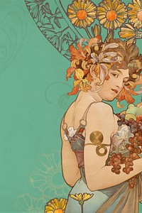 Alphonse Mucha's Fruits background, vintage art nouveau illustration. Remixed by rawpixel.