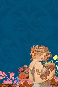 Alphonse Mucha's Fruits background, vintage art nouveau illustration. Remixed by rawpixel.