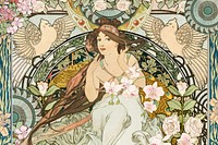 Alphonse Mucha's Music, floral woman art nouveau illustration. Remixed by rawpixel.