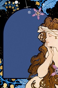 Alphonse Mucha's woman frame background, vintage art nouveau illustration. Remixed by rawpixel.