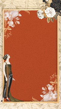 1920s woman fashion frame iPhone wallpaper, George Barbier's famous illustration. Remixed by rawpixel.
