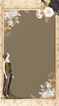 1920s woman fashion frame iPhone wallpaper, George Barbier's famous illustration. Remixed by rawpixel.