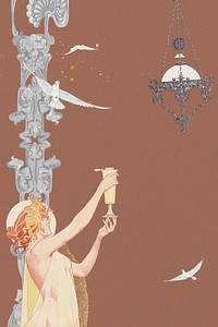 Woman and bird background, vintage illustration by Absinthe Robette. Remixed by rawpixel.