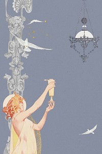 Woman and bird background, vintage illustration by Absinthe Robette. Remixed by rawpixel.