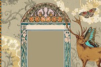 Floral deer frame background, vintage art nouveau illustration. Remixed by rawpixel.