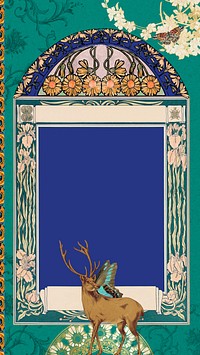 Art nouveau frame iPhone wallpaper, vintage animal ornament. Remixed by rawpixel.