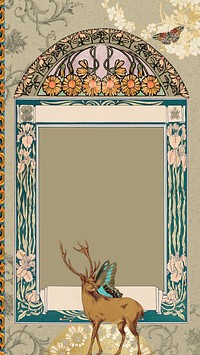 Art nouveau frame iPhone wallpaper, vintage animal ornament. Remixed by rawpixel.