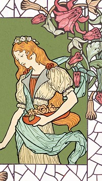 Eugène Grasset's woman iPhone wallpaper, vintage art nouveau illustration. Remixed by rawpixel.