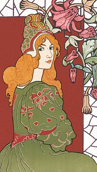 Louis Rhead's Jane portrait iPhone wallpaper, vintage art nouveau illustration. Remixed by rawpixel.