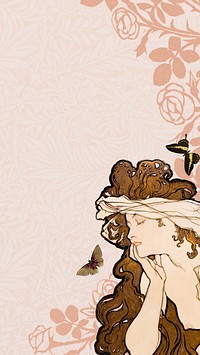 Salon des Cent iPhone wallpaper, Alphonse Mucha's famous artwork. Remixed by rawpixel.