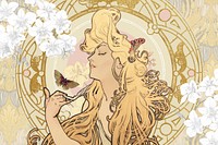 Alphonse Mucha's woman, art nouveau vintage illustration. Remixed by rawpixel.