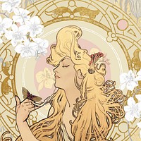 Alphonse Mucha's woman, art nouveau vintage illustration. Remixed by rawpixel.