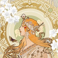 Alphonse Mucha's woman, art nouveau vintage illustration. Remixed by rawpixel.