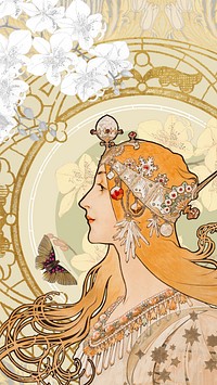 Alphonse Mucha's woman iPhone wallpaper, art nouveau vintage illustration. Remixed by rawpixel.