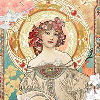 Alphonse Mucha's woman, art nouveau vintage illustration. Remixed by rawpixel.