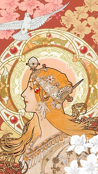 Alphonse Mucha's woman iPhone wallpaper, art nouveau vintage illustration. Remixed by rawpixel.