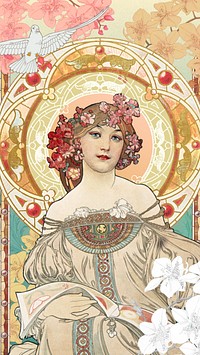 Alphonse Mucha's woman iPhone wallpaper, art nouveau vintage illustration. Remixed by rawpixel.