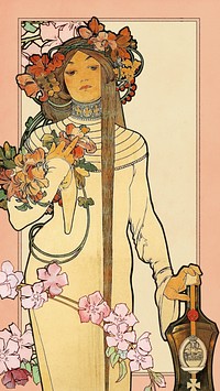The Trappistine iPhone wallpaper, Alphonse Mucha's famous artwork. Remixed by rawpixel.