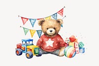 Teddy bear toys, watercolor illustration remix