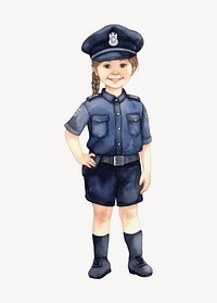 Girl in police costume, watercolor illustration