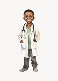 Boy in doctor costume, watercolor illustration